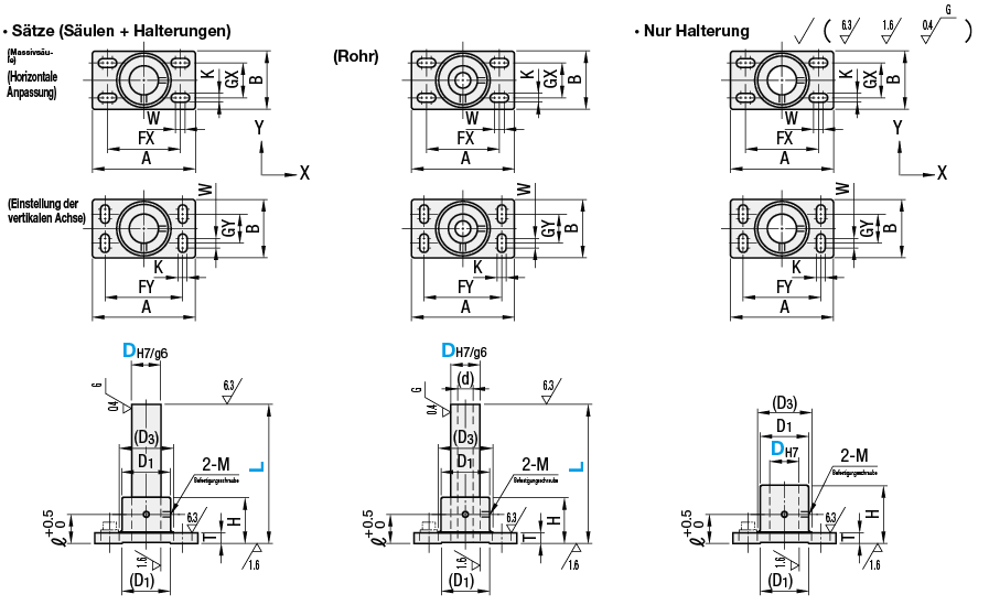 Geräteständer - Vierkantflansch und Langloch, in X - Richtung einstellbare Vollsäulen:Verwandte bildanzeige