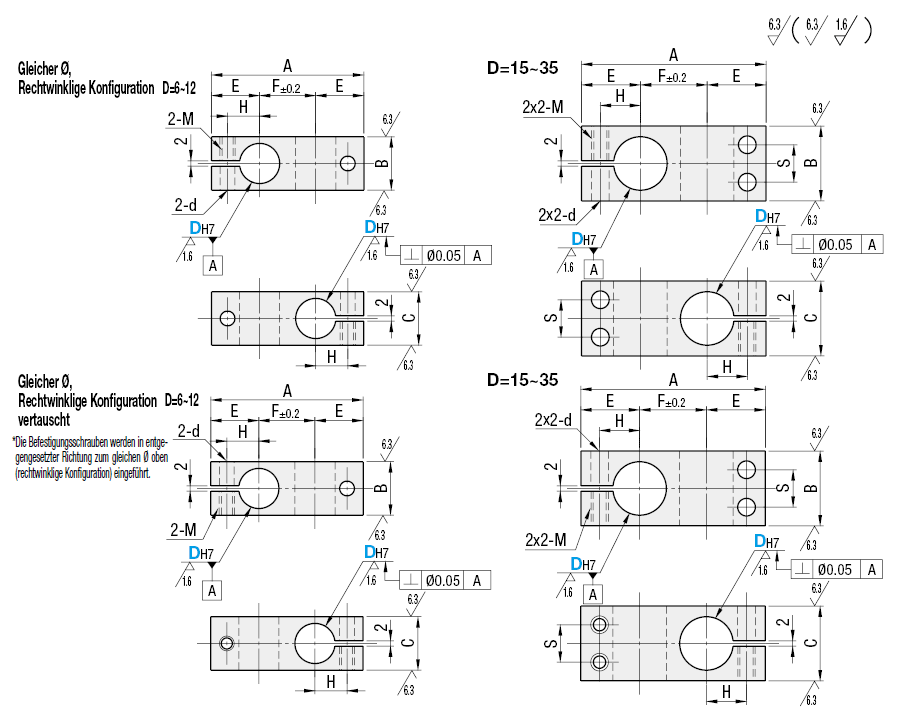 Rechteckige Klemmstücke/Abgänge rechtwinklig angeordnet/Gleiche Ø:Verwandte bildanzeige