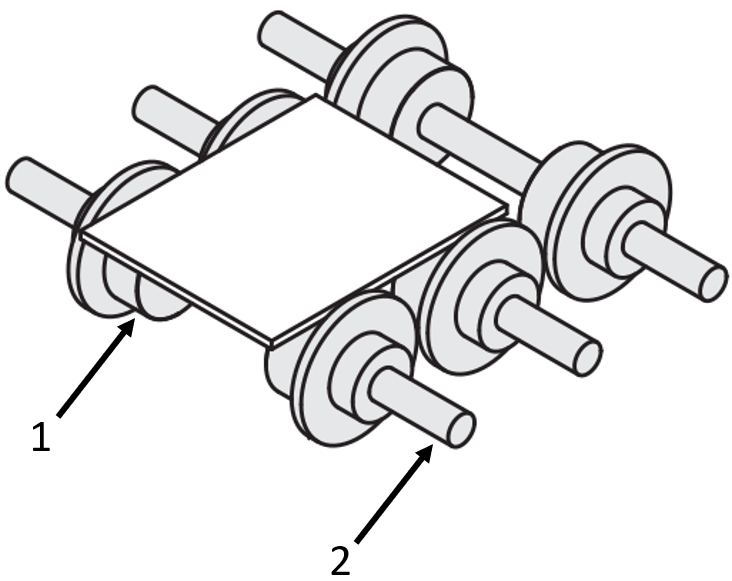 Anwendungsbeispiel Rollenbahn mit geteilter Rolle - Tragrolle mit Rotationsachse - Tragrolle mit Flansch - Tragrolle zweiteilig - Tragrolle Kunststoff - Tragrolle mit Klemmschraube