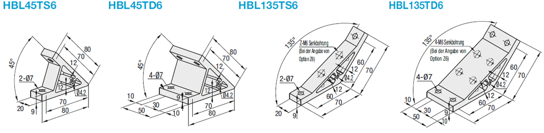 Serie 6/Winkelverbinder/45 & 135-Grad/Für 1 und 2 Nut Profil:Verwandte bildanzeige