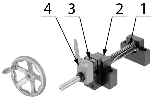 Anwendungsbeispiel - Schubvorrichtung mit Trapezgewindespindel - Trapezgewindetrieb mit Kurbel - Klemmvorrichtung mit Trapezgewindetrieb