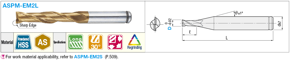 AS Coated Powdered High-Speed Steel Square End Mill, 2-Flute, Long:Related Image