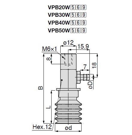 Vakuumsauger mehrstufiger Faltenbalg Modell VPB Schlauchanschluss Bauform der Aufnahme
