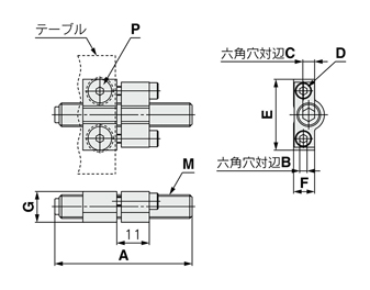 Luftschiebetisch Serie MXQ gemeinsame Verstellmöglichkeit Vorwärtsverstellachse feste Spezifikation Gummistopper Umrisszeichnung