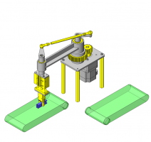 Anwendungsbeispiel - Motor- und Getriebesystem drehen gleichzeitig den Arm und die Greifer mittels Stirnzahnrädern