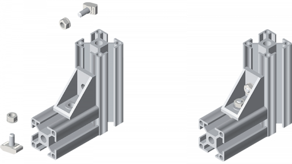 Anwendungsbeispiel:  Rechtwinklige Verbindung der Profile mit einem Winkelverbinder