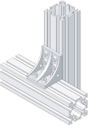 90° versetzter Winkelverbinder in doppelter Ausführung mit Versteifungsrippe zur Aufnahme höherer Lasten
