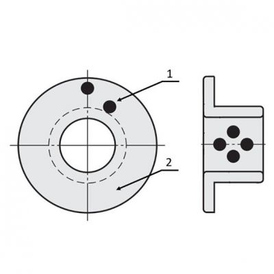 Beispieldarstellung einer Gleitlagerbuchse (2) mit Festschmierstoff (1)