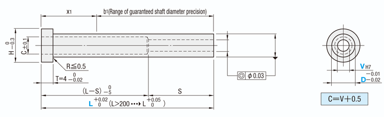 ストレートエジェクタスリーブ -SKD61+窒化/同軸度◎0.03/ツバ厚4mm/全長指定タイプ- 
