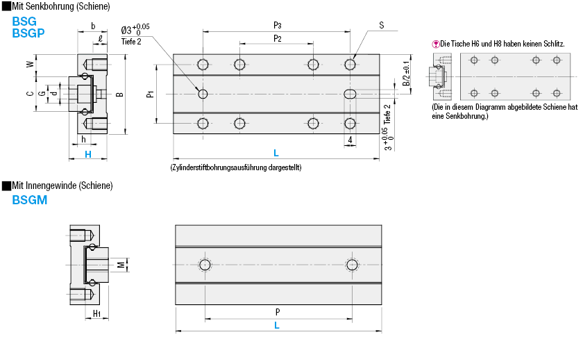 Kugelführungen/Mit Senkbohrungen und Gewindebohrungen:Verwandte bildanzeige