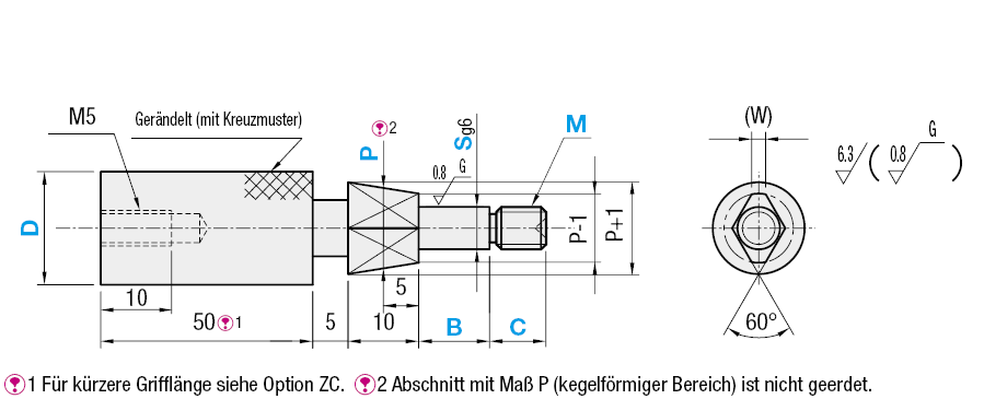 Prüfstifte für Prüfwerkzeuge/Mit abgesetztem Konus/Rund mit Außengewinde und rautenförmig:Verwandte bildanzeige