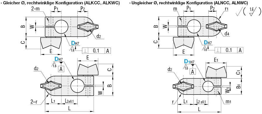 Kompakte Klemmstücke/Gleicher Ø/Abgänge rechtwinklig angeordnet/Mit Flügelknopf:Verwandte bildanzeige