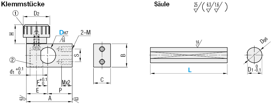 Klemmstücke/Verdrehsicherung/Horizontale Gewindebohrungen:Verwandte bildanzeige