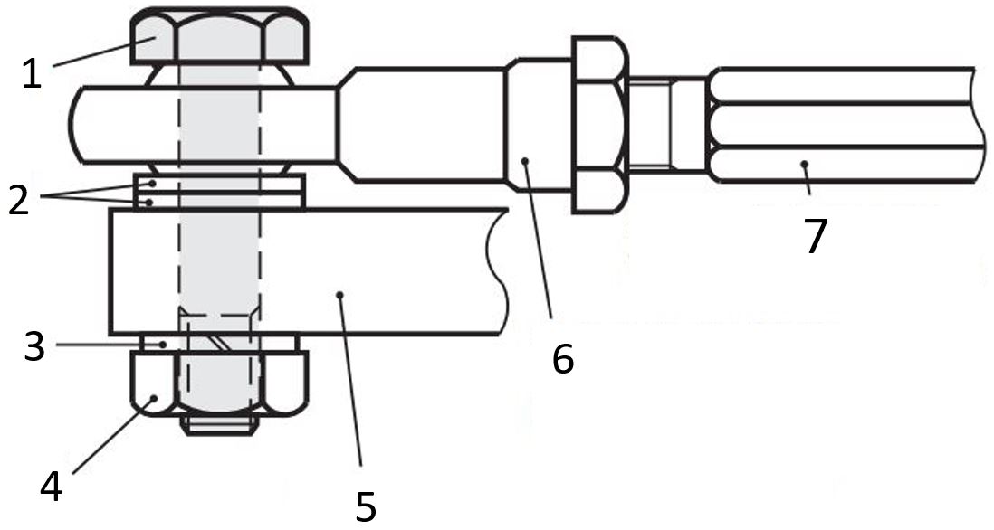 Verwendungsbeispiel einer Passschraube oder Schulterschraube mit Ansatz zur Verbindung von Gelenkköpfen