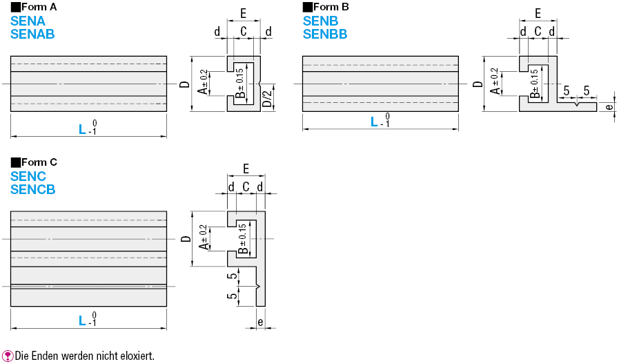 Schienen für Schalter und Sensoren/Aluminium-Ausführung/Maß L konfigurierbar/Form A:Verwandte bildanzeige