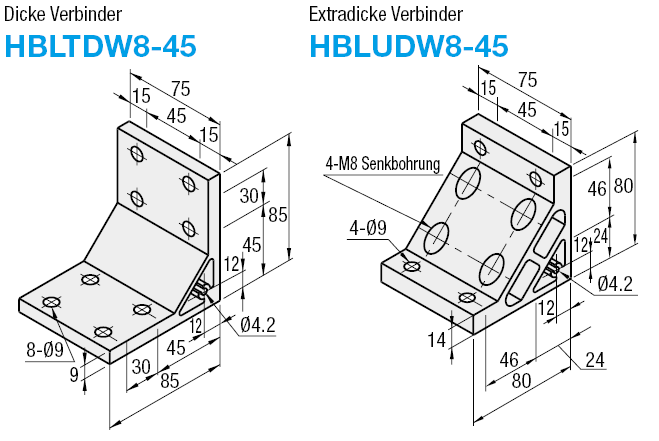 Serie 8-45/Starke und extra starke Winkelverbinder für 2 Nut Profil:Verwandte bildanzeige