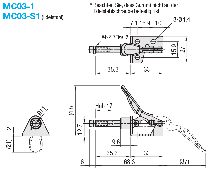 Schnellspanner mit Schubstange / horizontal / Stahl / chromatiert / MC08-1  von MISUMI