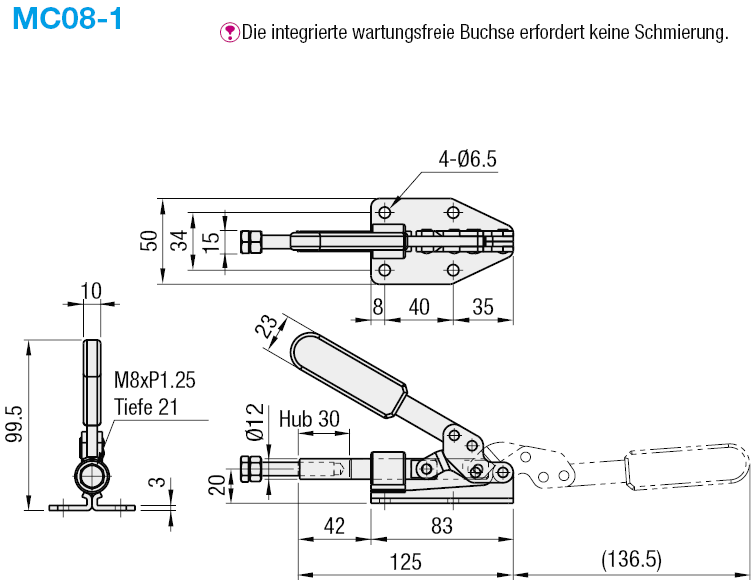 Vertikaler Handgriff/Schub-Zug-Ausführung mit horizontalem Fuß:Verwandte bildanzeige