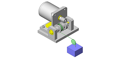 Anwendungsbeispiel - Hebevorrichtung mit Schneckengetriebe - Motor mit Schneckenwelle - Schneckenrad mit Seilzug