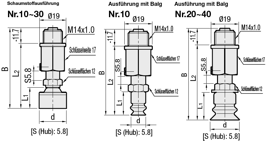 Vakuum-Fittings/Schaumstoff/Balg/Feder-Ausführung für Direktmontage/S-förmig:Verwandte bildanzeige
