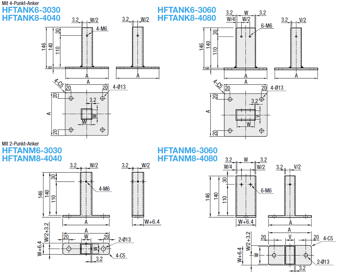 Bodenanker für Aluminium-Strangpressprofile/Mit 4-Punkt-Anker/Ausführung mit 2-Punkt-Anker:Verwandte bildanzeige