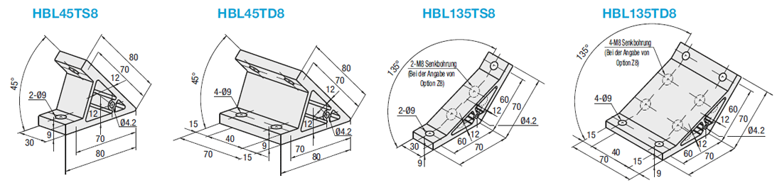 Serie 8/Winkelverbinder/45 & 135-Grad/Für 1 und 2 Nut Profil:Verwandte bildanzeige