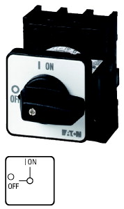 EIN-AUS-Schalter, P1, 25 A, Einbau, 3-polig, NOT-AUS-Funktion, mit rotem Knebel und gelbem Frontschild