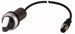 Wahltaste, mit Knebelgriff, rastend, 1 S, Kabel (schwarz) mit M12A-Stecker, 4-polig, 0.2 m, 2 Stellungen, Frontring Titan