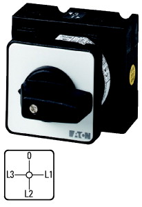 Strommesserumschalter, T3, 32 A, Einbau, 3 Baueinheit(en), Kontakte: 6, 90 °, rastend, mit 0-Stellung, L3-0-L1-L2, Abwicklungsnummer 8048