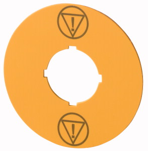 Schild, NOT-AUS, gelb, D = 60 mm, mit Symbol IEC60417-5638