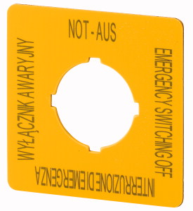 Schild, NOT-HALT, H x B = 50 x 50 mm, gelb, PL, EN, DE, IT
