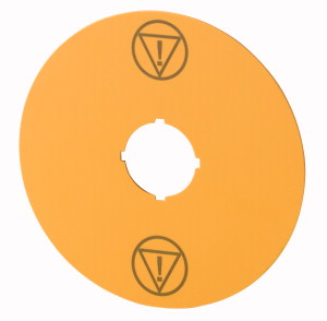 Schild, NOT-AUS, gelb, D = 90 mm, mit Symbol IEC60417-5638