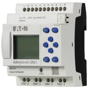 Steuerrelais easyE4, Basisgerät mit Display (erweiterbar, Ethernet) , 100 - 240 V AC, 100 - 240 V DC (cULus: 100 -110 V DC) , Eingänge digital: 8, Ausgänge digital: 4 Relais, Schraubklemme