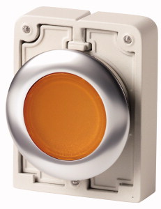 Leuchtdrucktaste, RMQ-Titan, flach, tastend, orange, unbeschriftet, Frontring Edelstahl