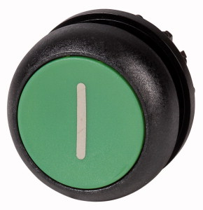 Drucktaste, RMQ-Titan, flach, rastend, grün, beschriftet, Frontring Schwarz