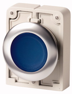 Leuchtdrucktaste, RMQ-Titan, flach, rastend, blau, unbeschriftet, Frontring Edelstahl