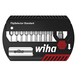 Wiha Bit Set FlipSelector Standard 25 mm Sechskant 11-tlg, 1/4" C6,3 mit Gürtelclip