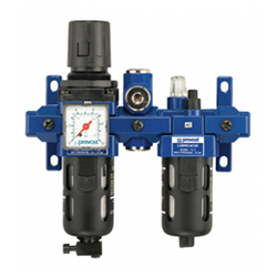 ALTO 2 - Doppelblock - Filterregler mit Manometer, Öler, Wandbefestigungsset und Zwischenstück für ungeölte Luft