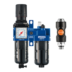 ALTO 2 - Doppelblock - Filterregler mit Manometer, Öler, Sicherheitskupplung prevoS1 und Wandbefestigungsset