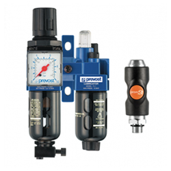 ALTO 1 - Doppelblock - Filterregler mit Manometer, Öler, Sicherheitskupplung prevoS1 und Wandbesfestigungsset