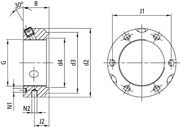 Wellenmuttern / KMTA / Stirnlochform / Feingewinde / metrisch / Rechtsgewinde / M25-M200 / Gewindestiftklemmung schräg / Stahl