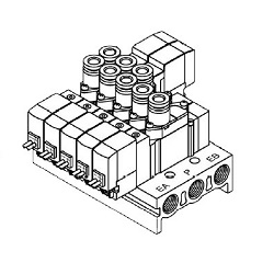 3-Anschluss-Magnetventil, Serie SY300 / SY500, gemischte Montage auf 5-Anschluss-Magnetventilblock