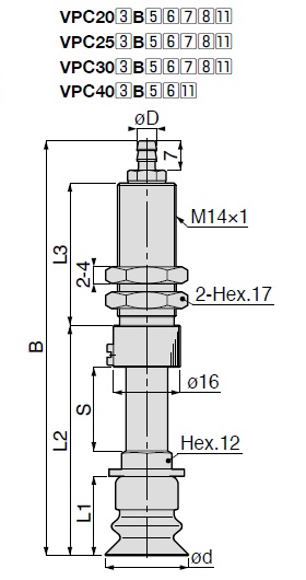 Langhubbalgmodell Bauform der Aufnahme -Schlauchanschlussmodell mit Abdeckung