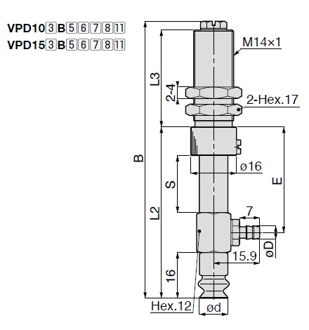 Langhubbalg Modell VPD Schlauchanschluss Bauform der Aufnahme mit Abdeckung