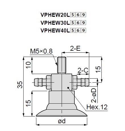 Saugnapf weich Modell VPHEW Schlauchanschluss Bauform der Aufnahme