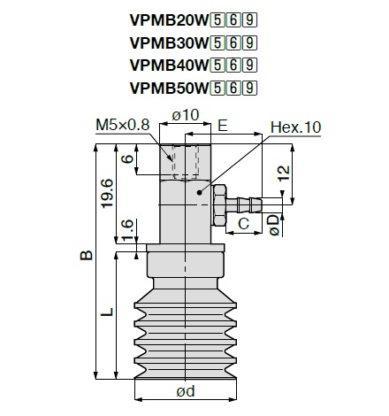 Vakuumsauger mehrstufiger Faltenbalg Bauform der Aufnahme Schlauchanschlussmodell