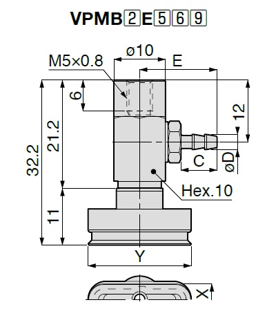 Saugnapf oval kleiner Modell Bauform der Aufnahme -Schlauchanschlussmodell