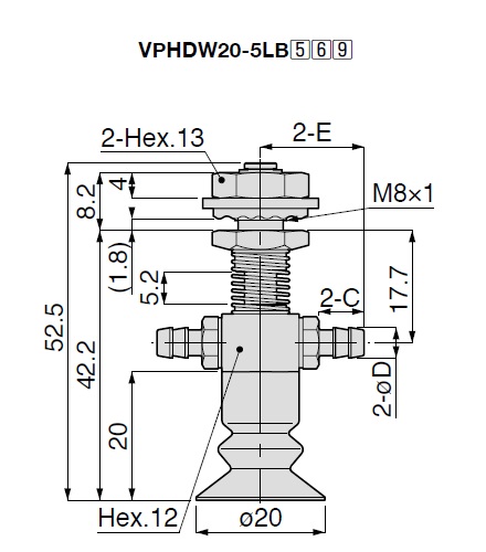 Saugnapf weicher Faltenbalg Modell VPHDW Schlauchanschluss Bauform der Aufnahme