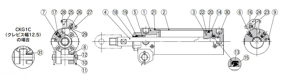 Konstruktionszeichnung des CKG1 40, 50, 63 Stangenmontagetyps