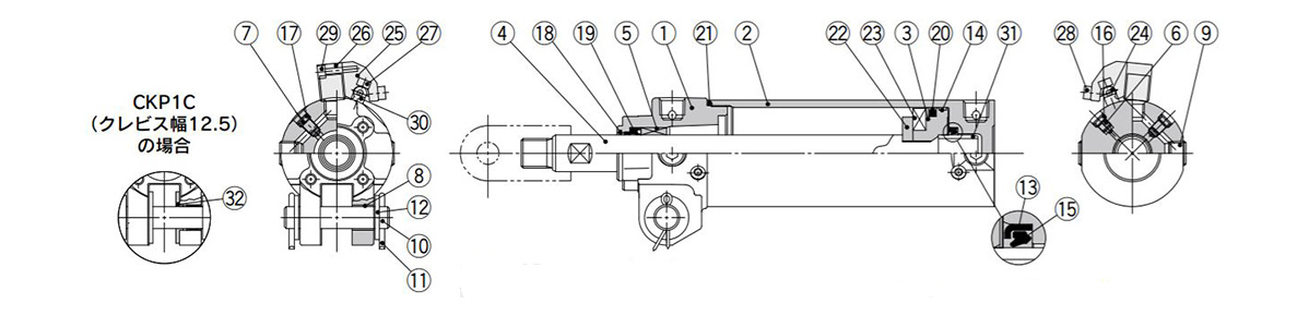 Konstruktionszeichnung des CKP1 40, 50, 63 Stangenmontagetyps